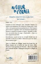 4ème de couverture du livre Au cœur de l’orage